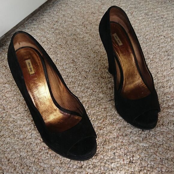 Miu Miu black suede wedges size 37 - Picture 5 of 16